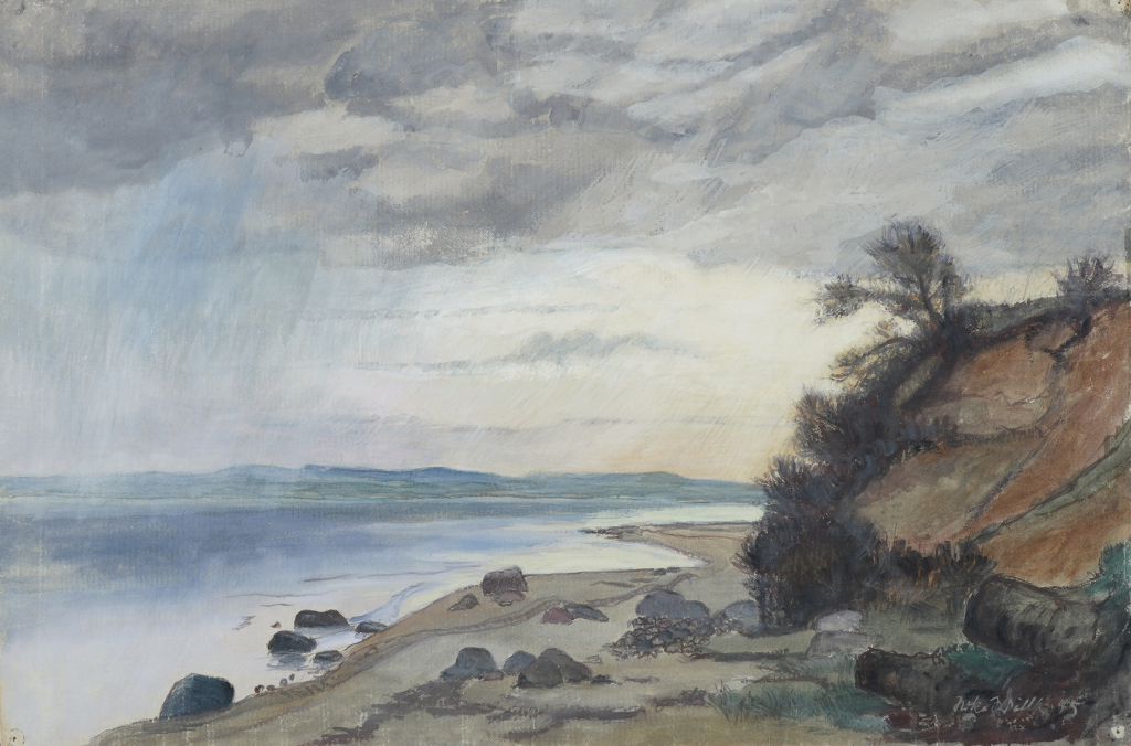 Steilküste (Otterkjaer), 1945, Tempera auf Karton, 37 x 58 cm, bez. u. r.: Niko Wöhlk 45, Privatbesitz